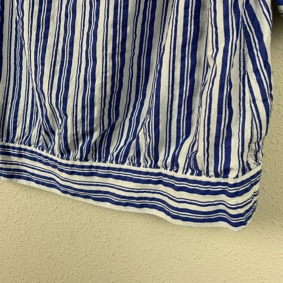 Halogen Blue White Short Sleeve Cropped Boxy Shirt - Picture 7 of 8